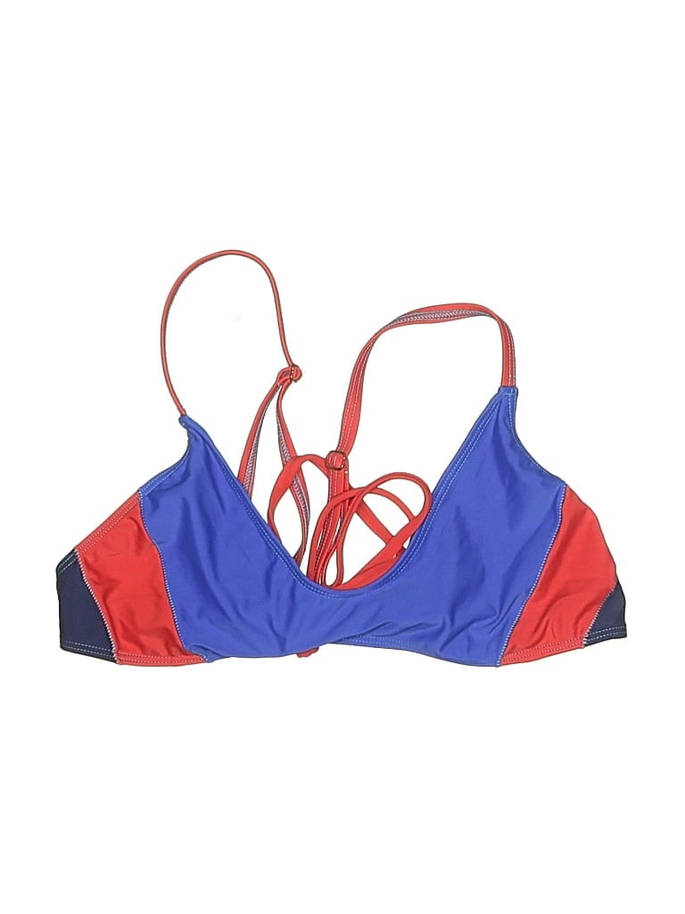 Pre-owned Xirena Swimsuit Top Blue Color Block Pattern Swimwear