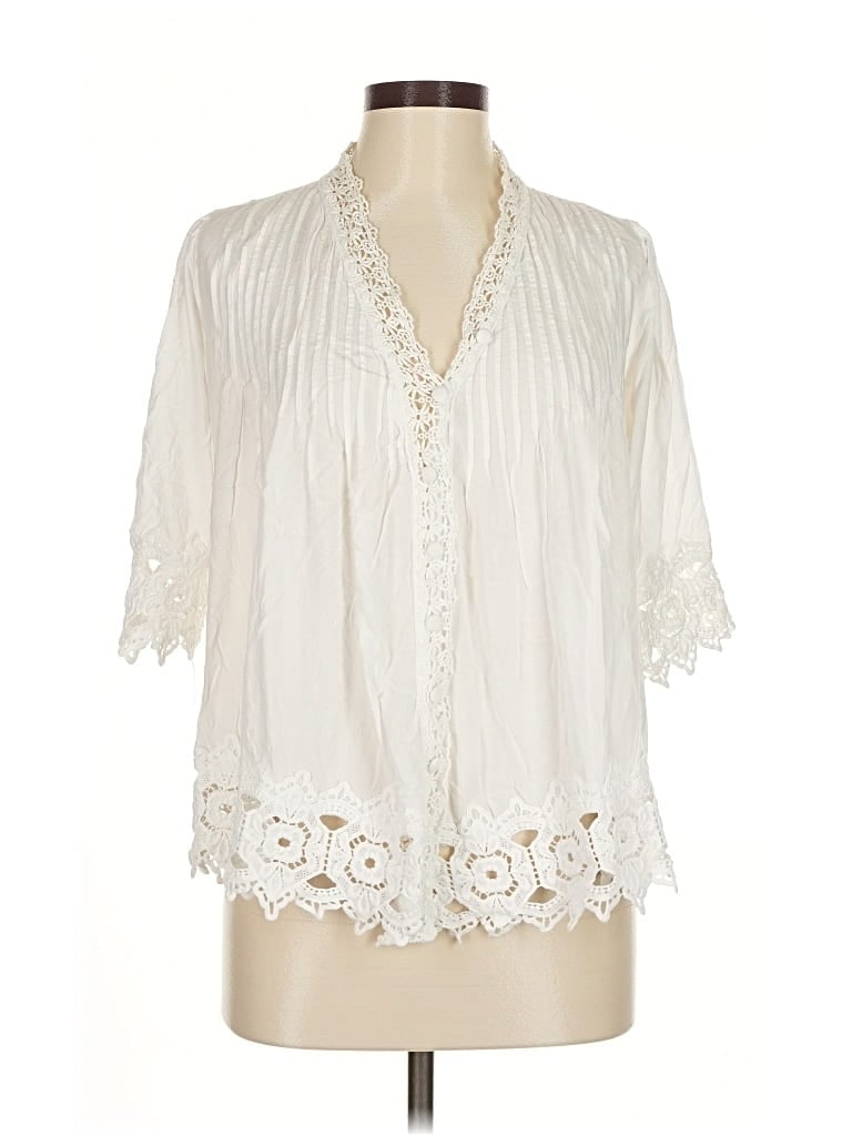 Pre-owned Tiare Hawaii 3/4 Sleeve Blouse In White