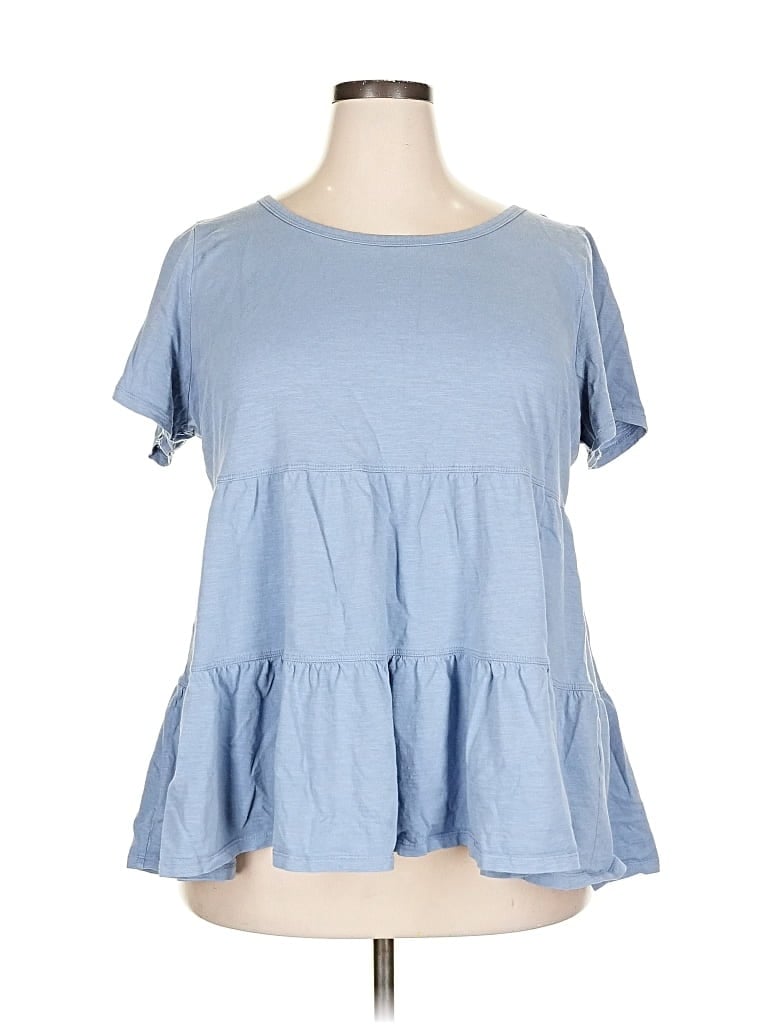 Pre-owned Evans Short Sleeve Top Blue Square Neckline Tops