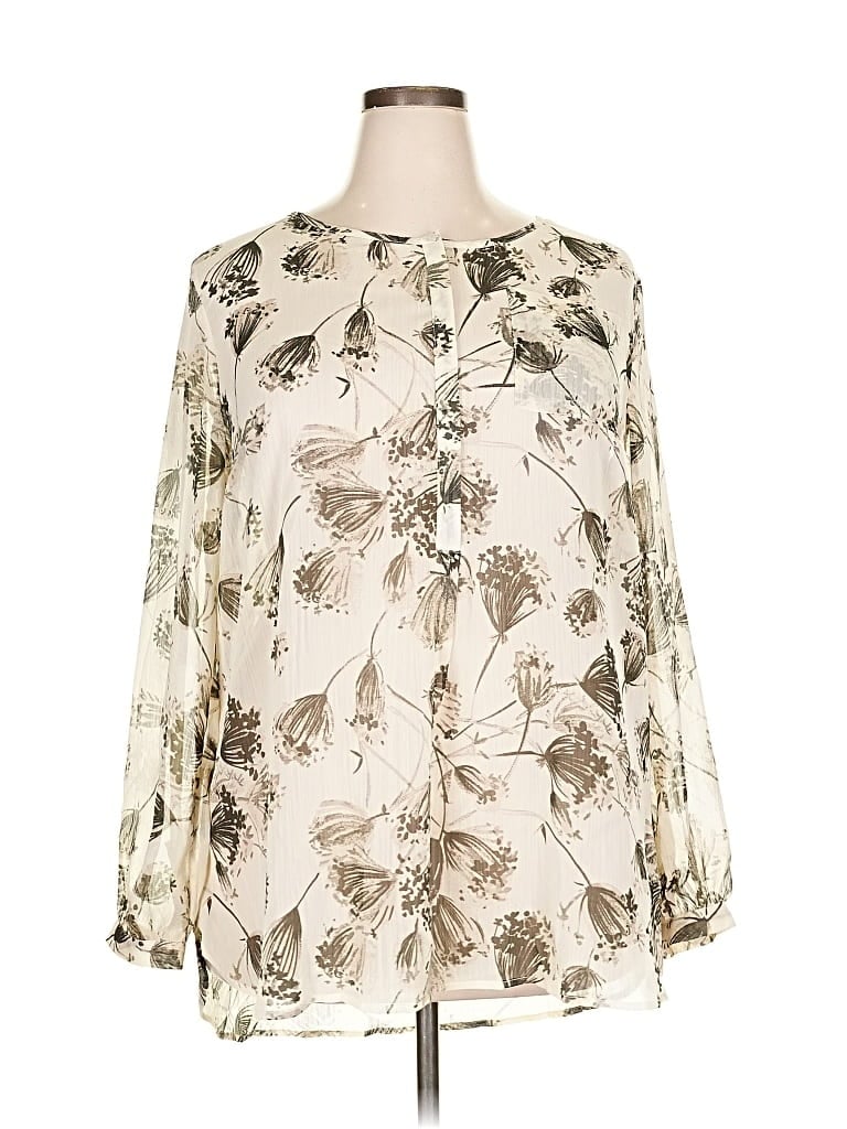 Pre-owned Merona Long Sleeve Blouse In White