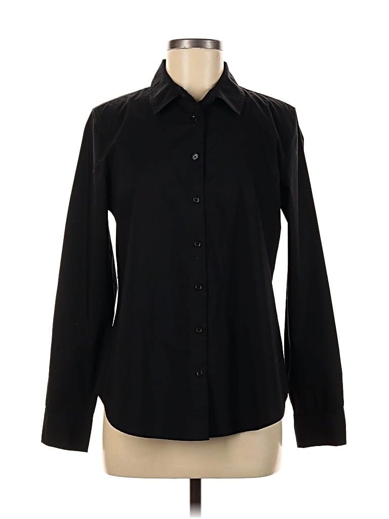 Pre-owned Time And Tru Long Sleeve Button Down Shirt In Black
