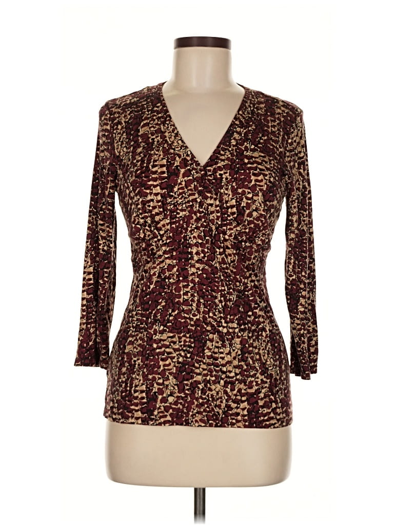 Pre-owned Ann Taylor 3/4 Sleeve Blouse In Burgundy