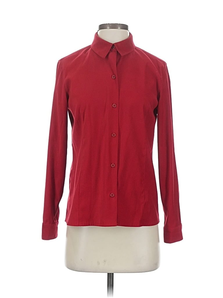Pre-owned Petite Sophisticate Long Sleeve Blouse In Burgundy