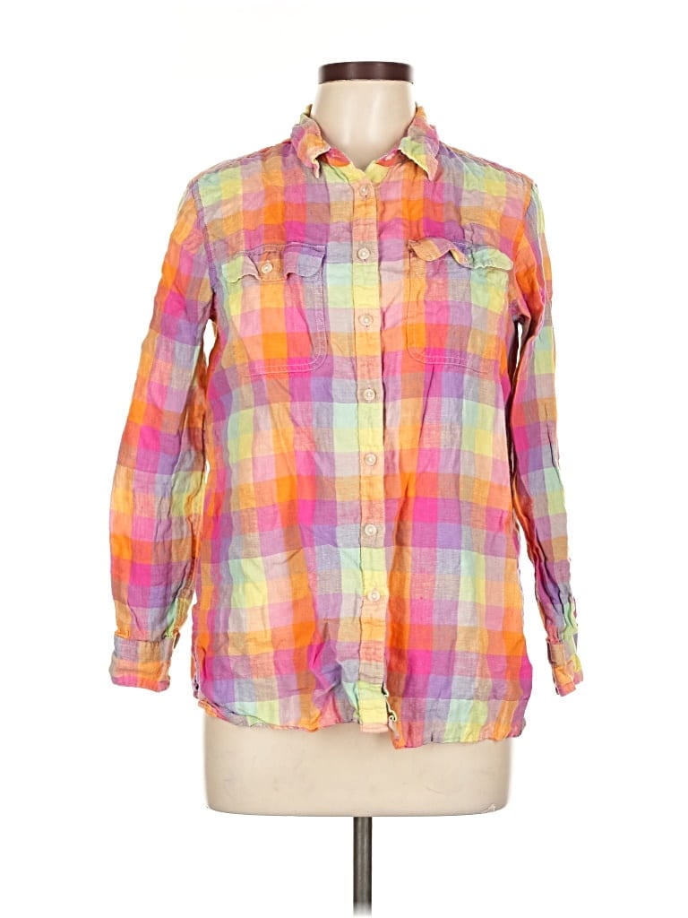 Pre-owned Lands' End Long Sleeve Button Down Shirt In Pink