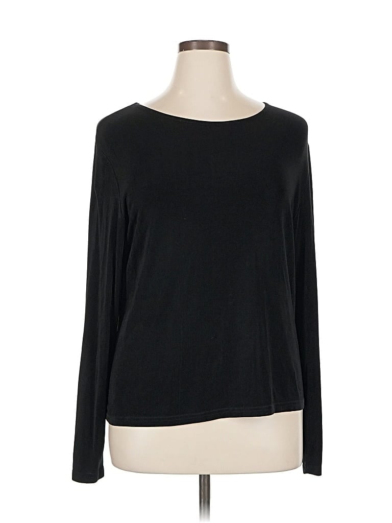 Pre-owned Coldwater Creek Long Sleeve Top Black Boatneck Tops