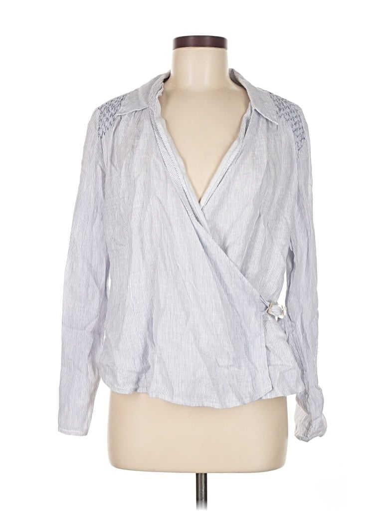 Pre-owned Jjill Long Sleeve Blouse In Silver