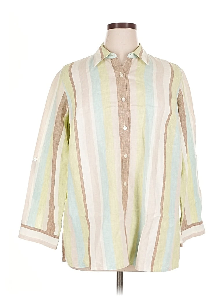 Pre-owned Kate Hill 3/4 Sleeve Button Down Shirt In Green