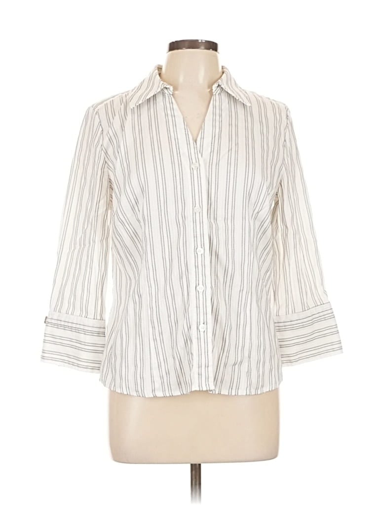 Pre-owned Alfani 3/4 Sleeve Button Down Shirt In White