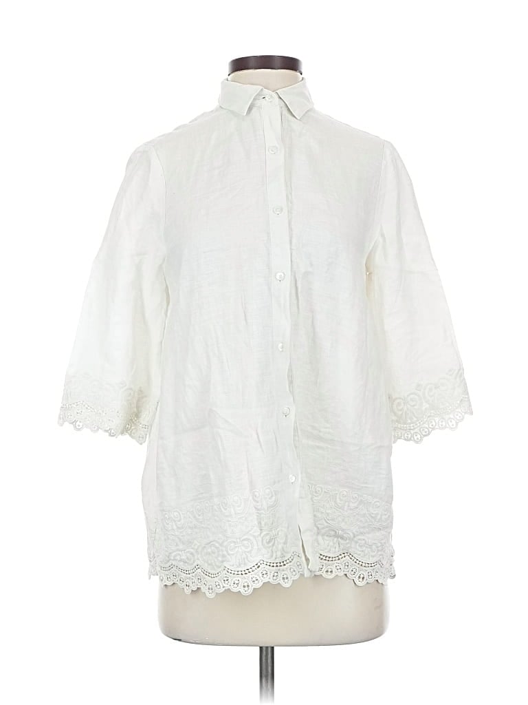 Pre-owned J. Mclaughlin 3/4 Sleeve Button Down Shirt In White