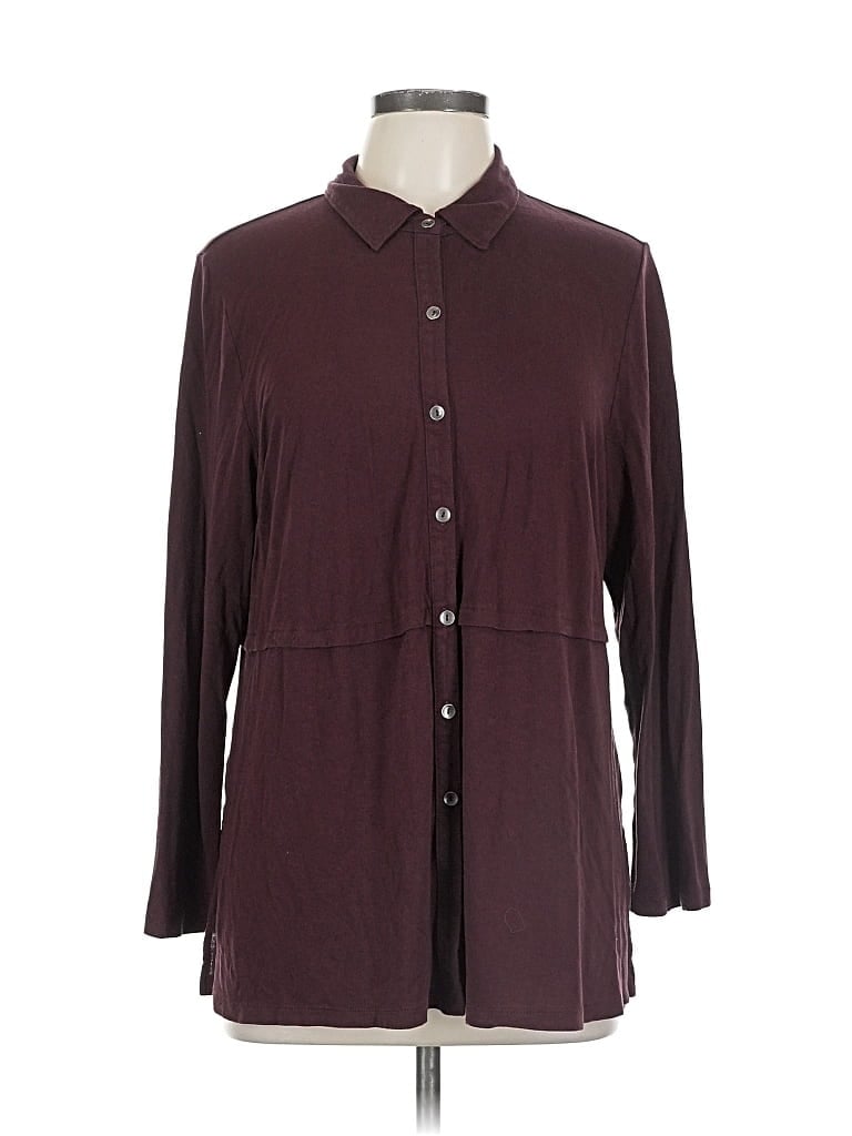 Pre-owned Jjill 3/4 Sleeve Button Down Shirt In Burgundy