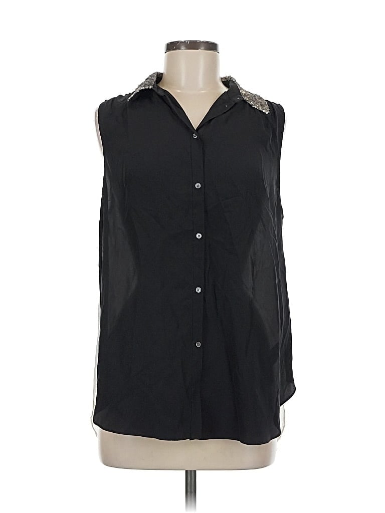 Pre-owned Elizabeth And James Sleeveless Silk Top Black Collared Neckline Tops