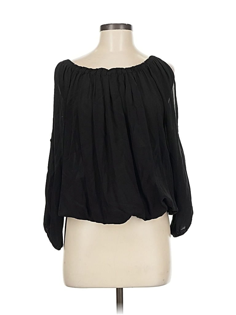 Pre-owned Pookie & Sebastian 3/4 Sleeve Silk Top Black Off The Shoulder Neckline Tops