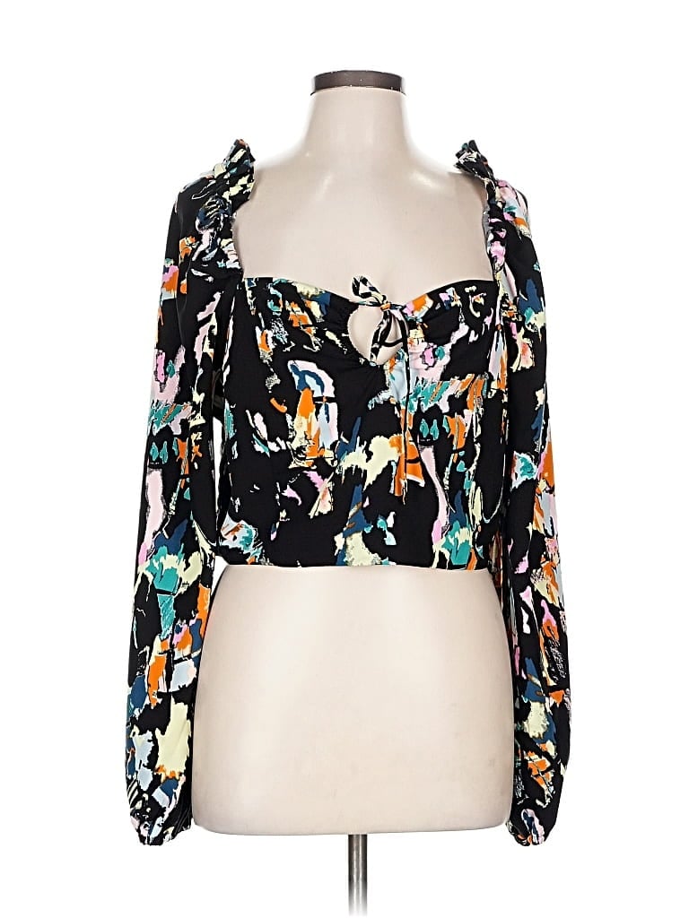 Pre-owned Open Edit 3/4 Sleeve Blouse In Black