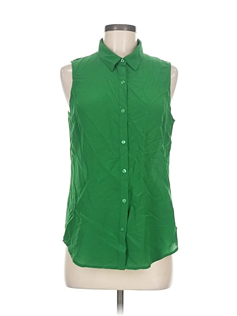 Pre-owned Worthington Sleeveless Silk Top Green High Neck Tops