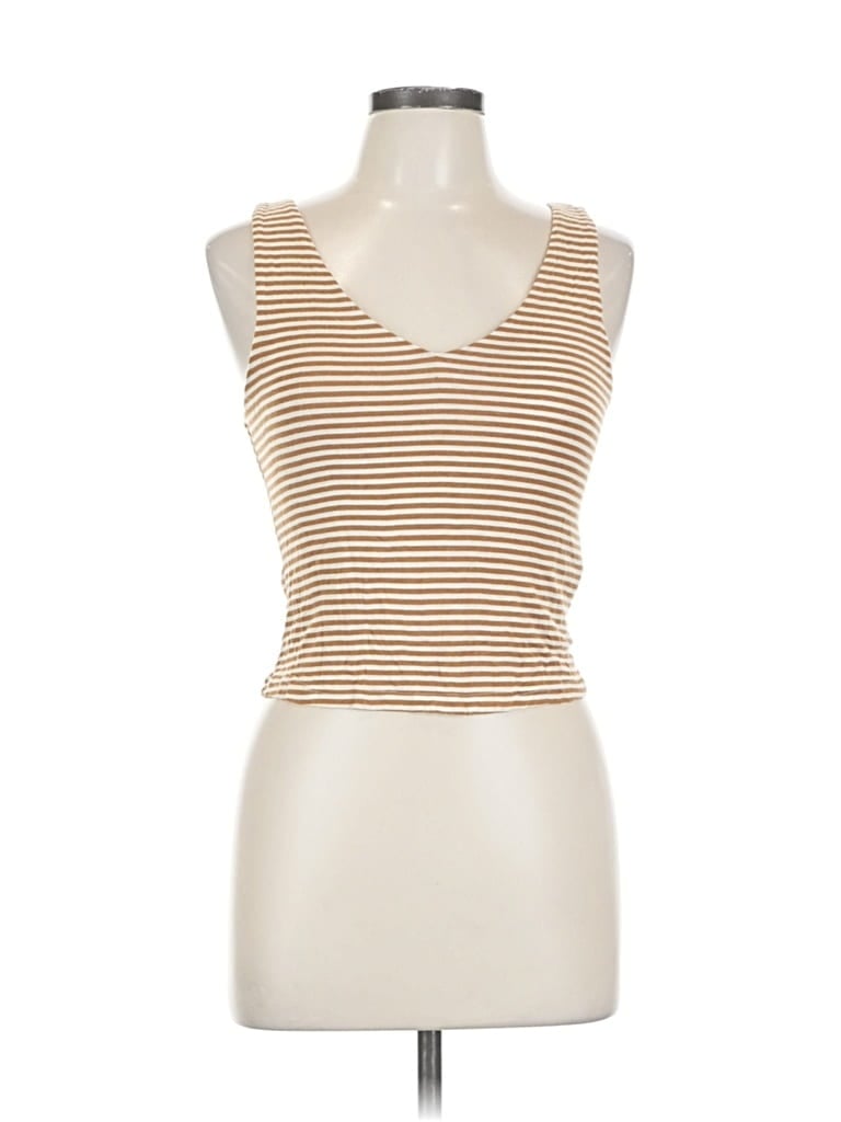 Pre-owned Miou Muse Tank Top Tan Plunge Neckline Tops In Brown