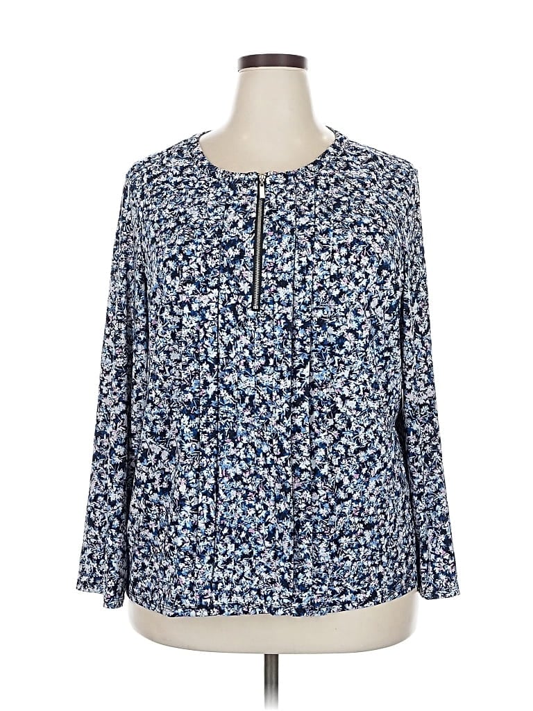 Pre-owned Roz & Ali Long Sleeve Henley Shirt In Blue