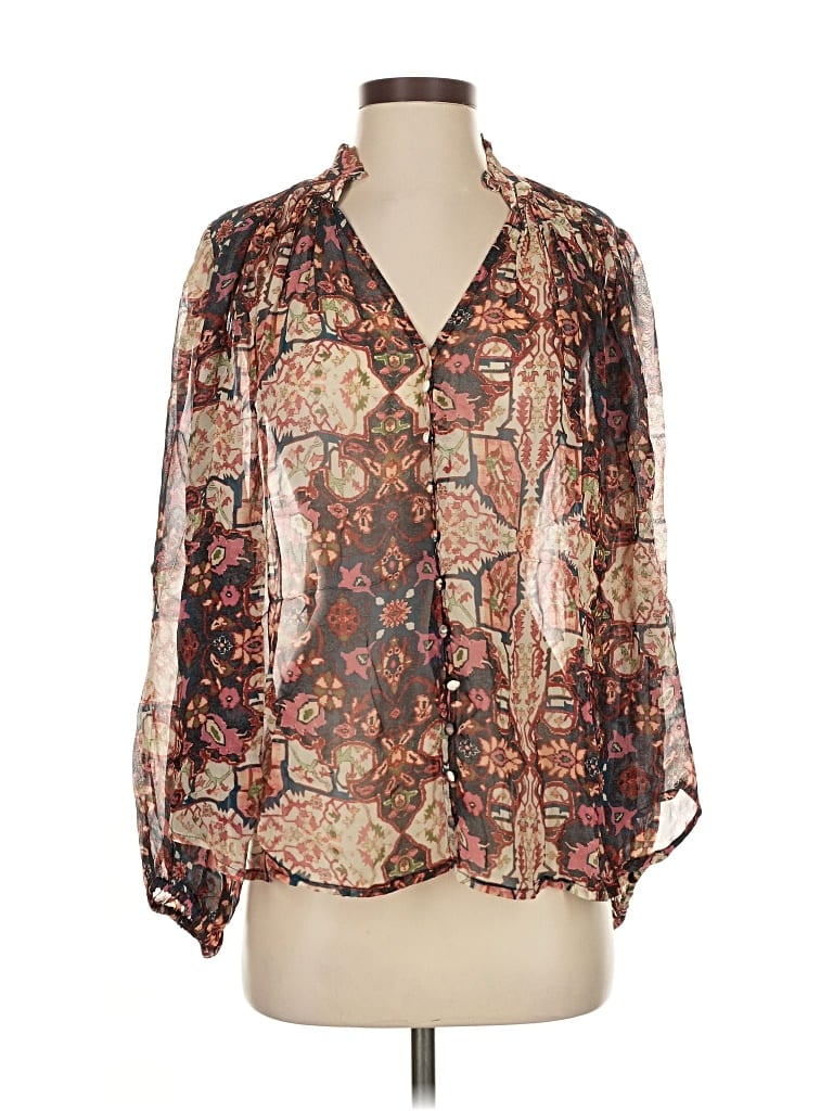 Pre-owned By Anthropologie Long Sleeve Blouse In Brown