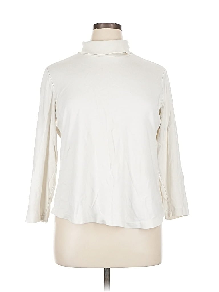 Pre-owned Basic Editions 3/4 Sleeve Top Ivory Turtleneck Tops In White
