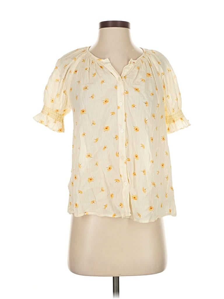 Pre-owned Madewell Short Sleeve Blouse In Yellow