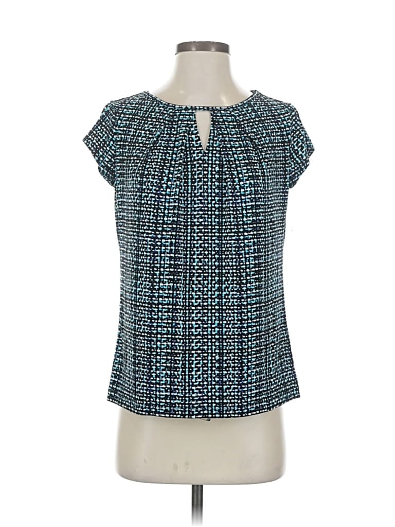 Pre-owned Liz Claiborne Career Short Sleeve Blouse In Blue