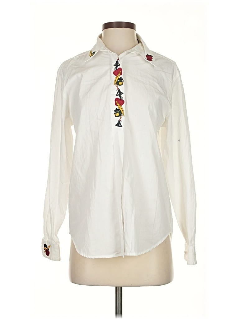 Pre-owned Karen Scott Long Sleeve Blouse In White