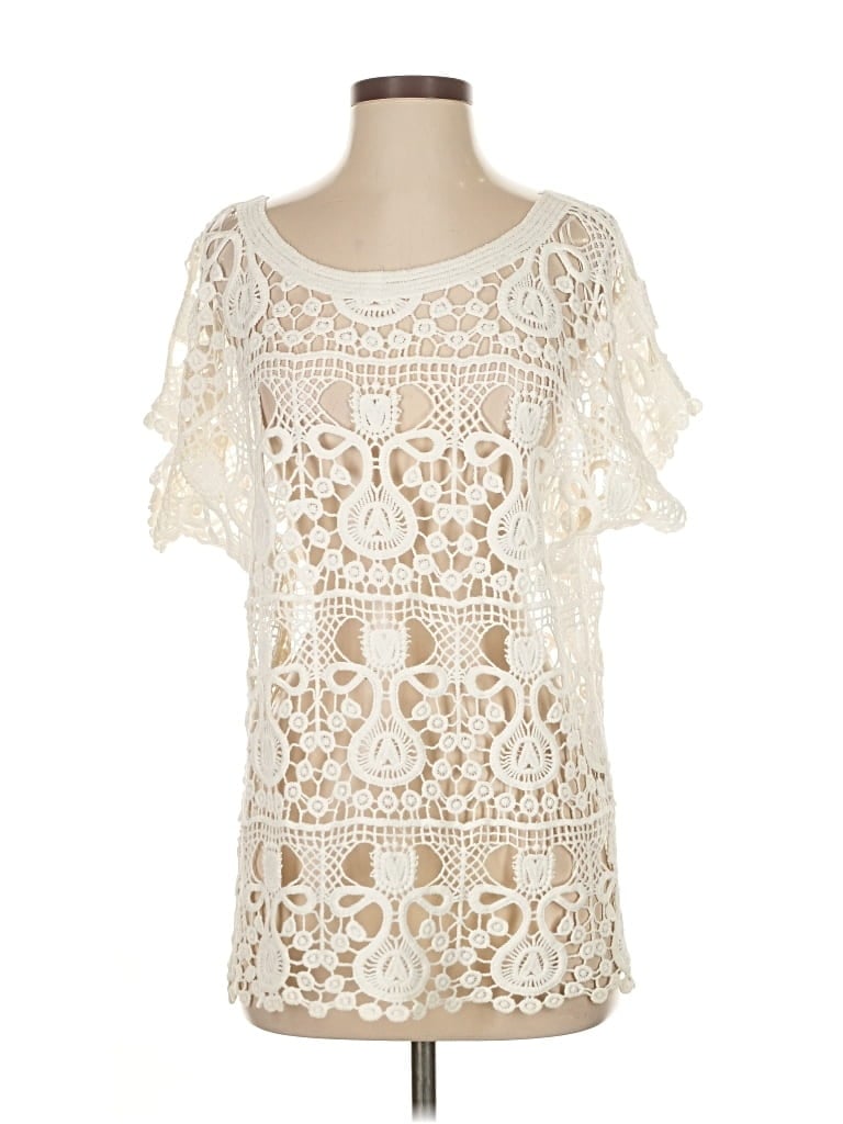 Pre-owned Bluivy Short Sleeve Top Ivory Square Neckline Tops In White