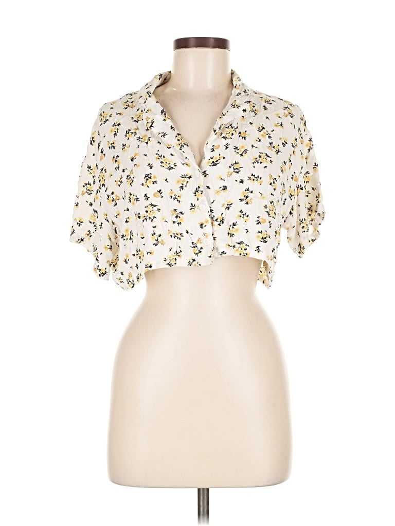 Pre-owned Love Notes Short Sleeve Blouse In White