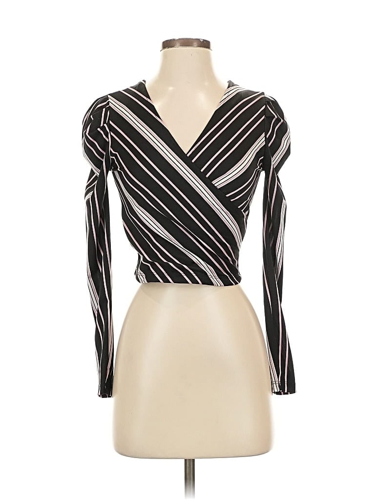 Pre-owned Iris Long Sleeve Top Black Plunge Neckline Tops