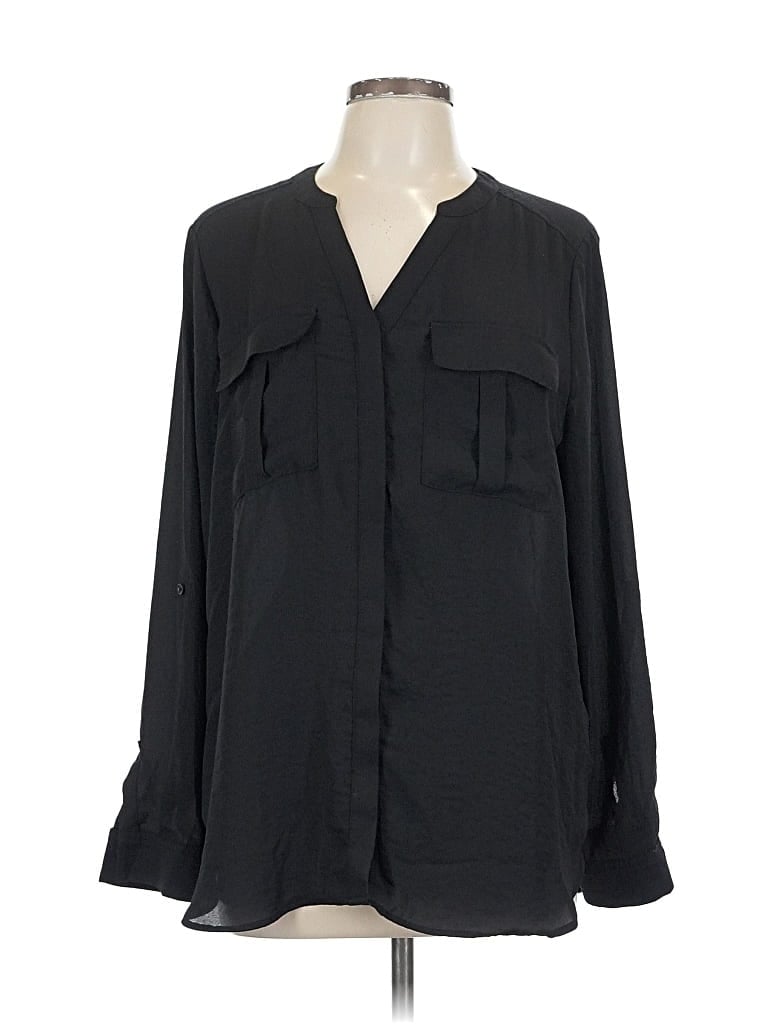Pre-owned A.n.a. A New Approach Long Sleeve Blouse In Black