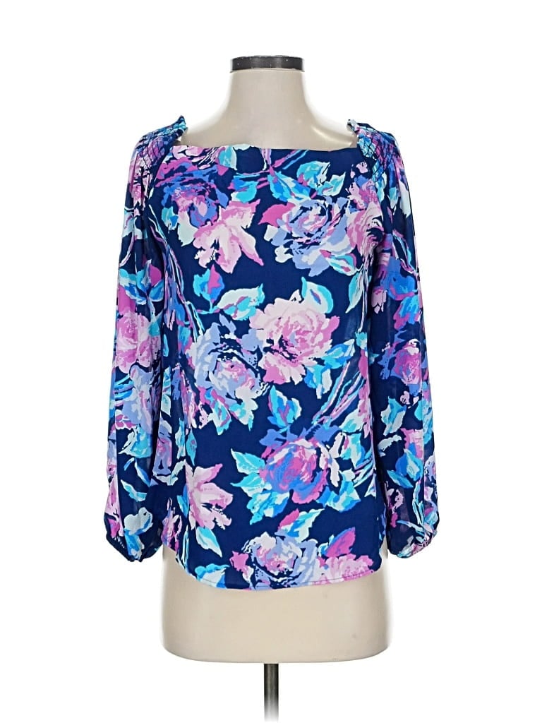 Pre-owned Saks Fifth Avenue 3/4 Sleeve Blouse In Blue