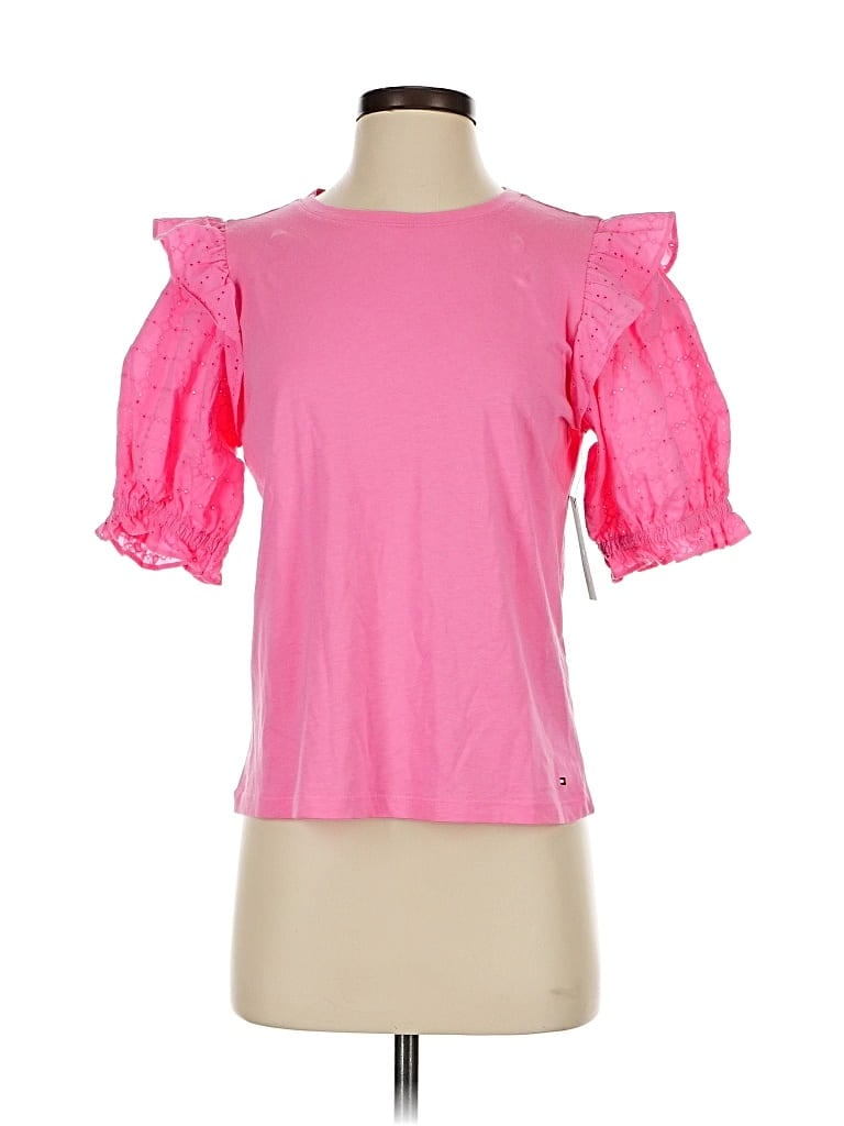 Tommy Hilfiger Short Sleeve Top Pink Ruffles Neckline Tops