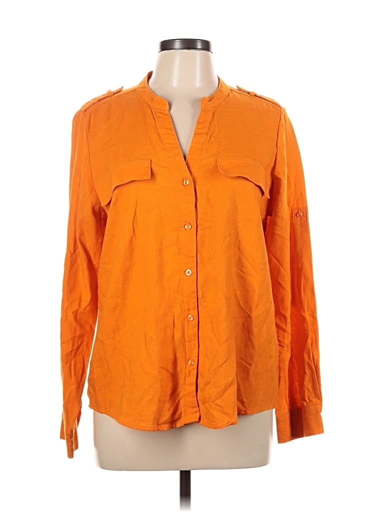 Pre-owned Calvin Klein Long Sleeve Blouse In Orange