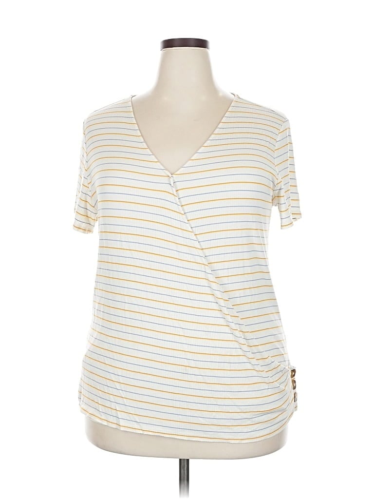 Pre-owned Ann Taylor Loft Outlet Short Sleeve Henley Shirt In White