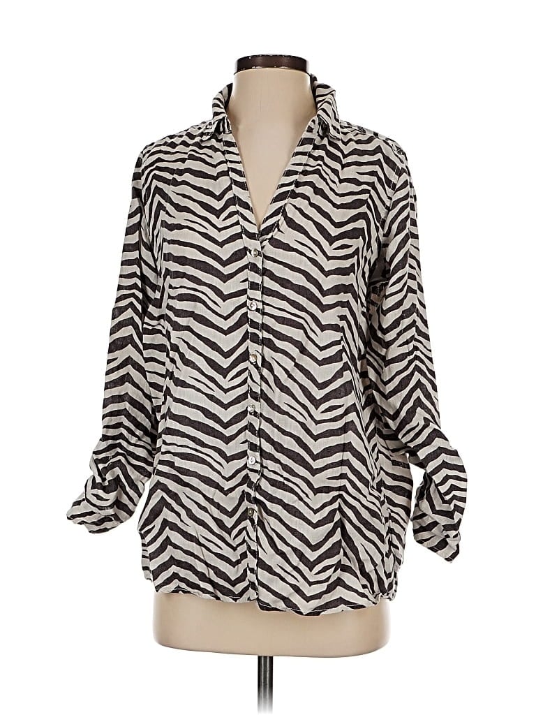 Pre-owned Tahari Long Sleeve Blouse In Silver