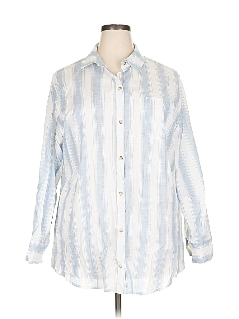 Pre-owned Ava & Viv Long Sleeve Button Down Shirt In Blue