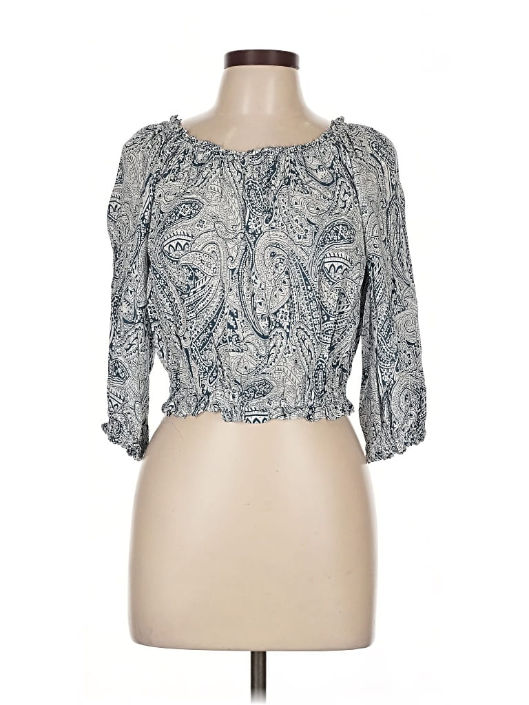 Pre-owned Blu Pepper 3/4 Sleeve Blouse In Silver