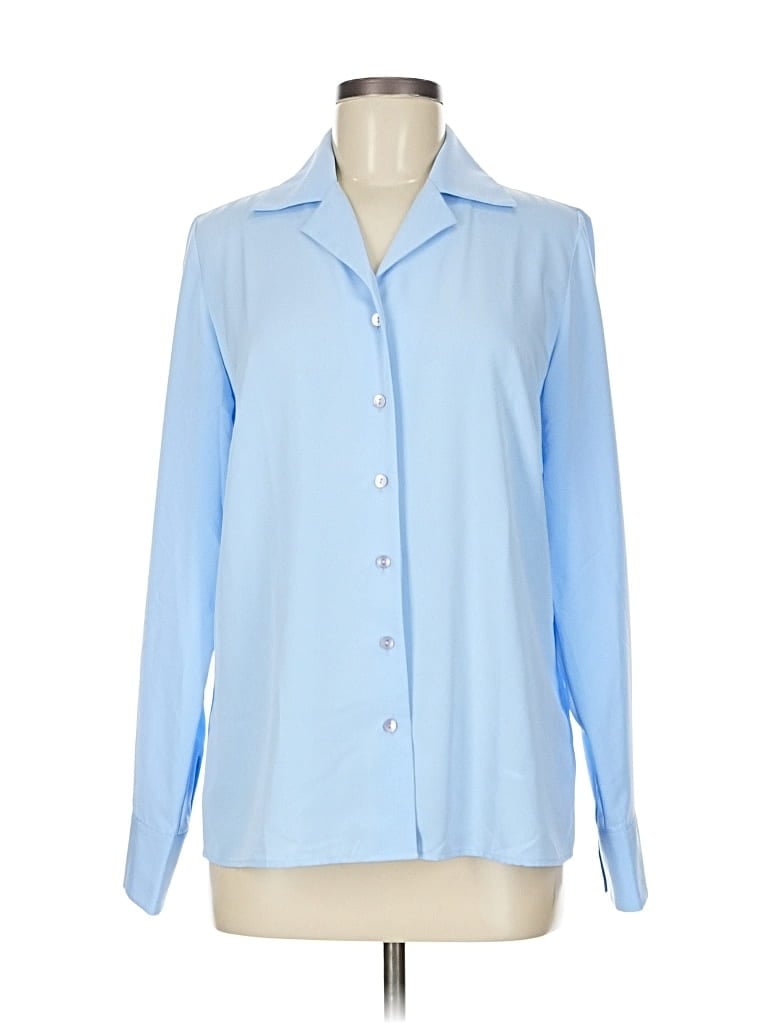 Pre-owned Lands' End Long Sleeve Blouse In Blue