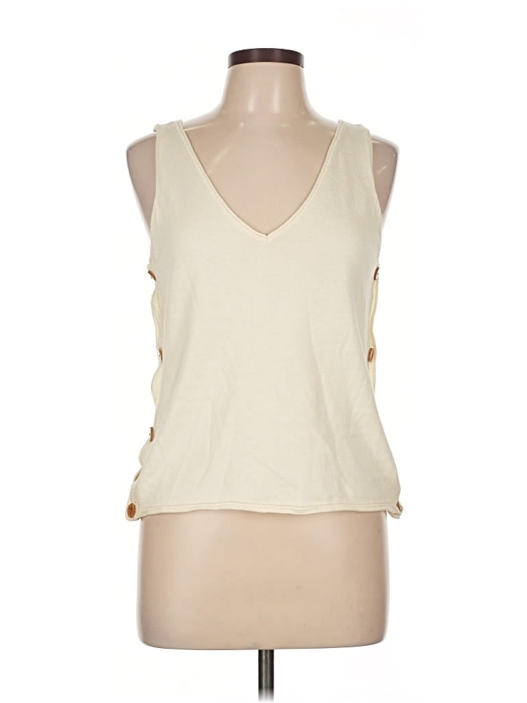 Pre-owned Scalpers Sleeveless Top Ivory Plunge Neckline Tops In White