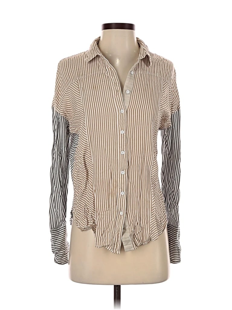 Pre-owned Free People Long Sleeve Blouse In Brown