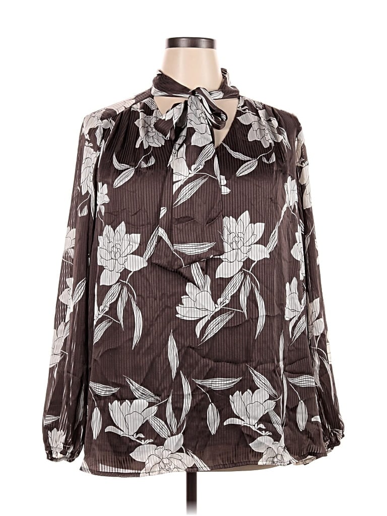 Pre-owned Lane Bryant Long Sleeve Blouse In Brown