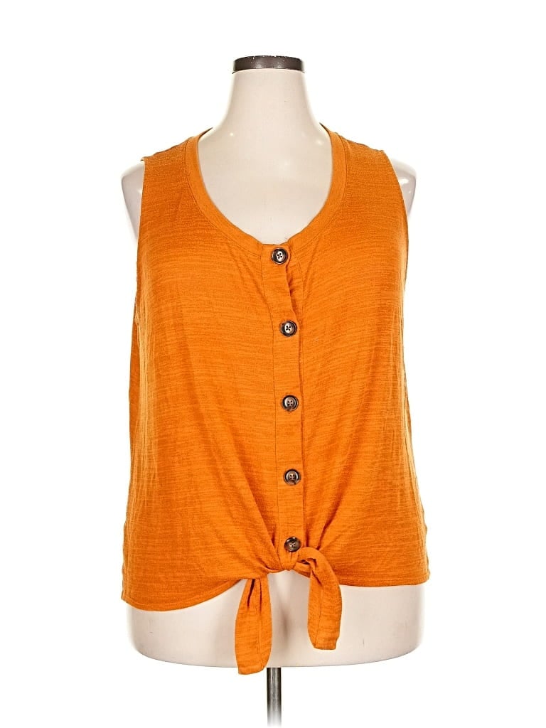 Pre-owned Ava & Viv Sleeveless Top Orange Keyhole Neckline Tops