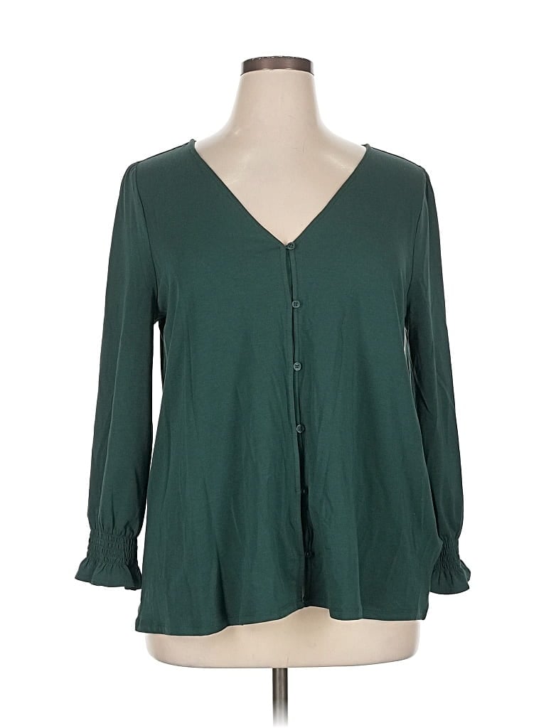 Pre-owned Lands' End Long Sleeve Blouse In Green