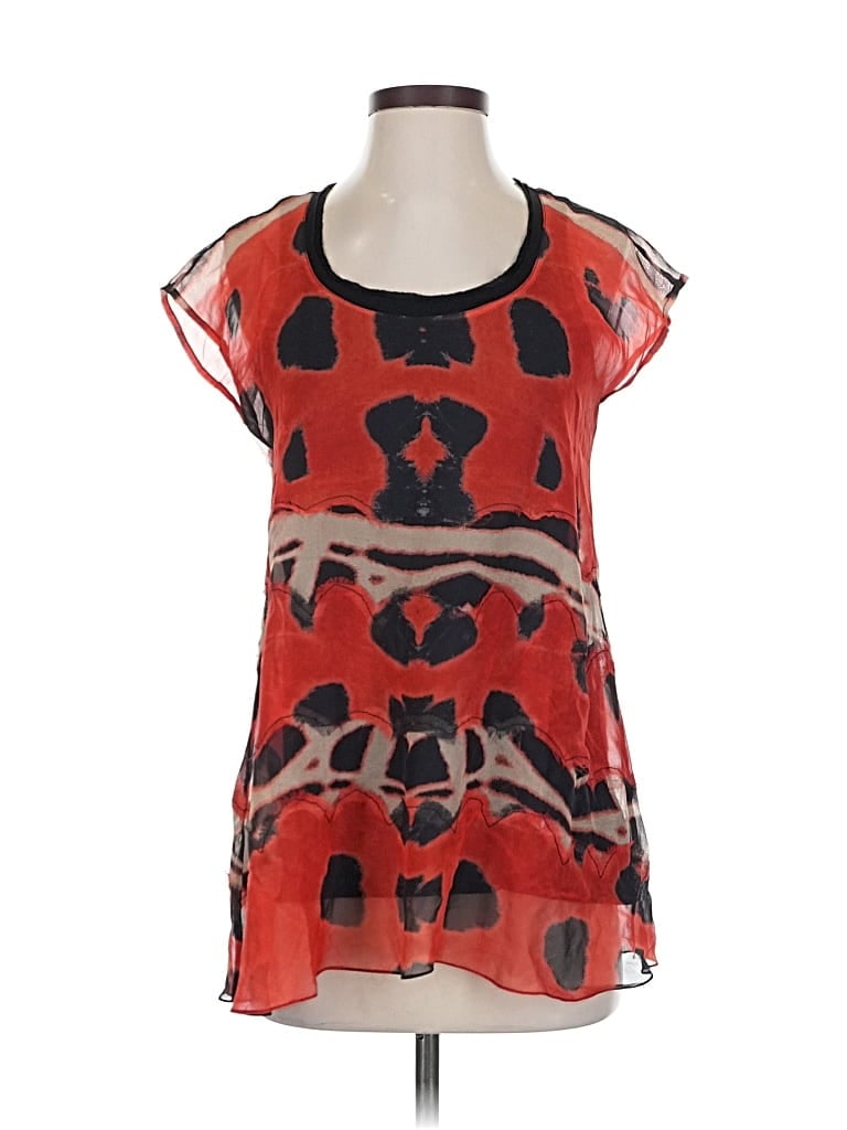 Pre-owned Diane Von Furstenberg Short Sleeve Silk Top Red Keyhole Neckline Tops