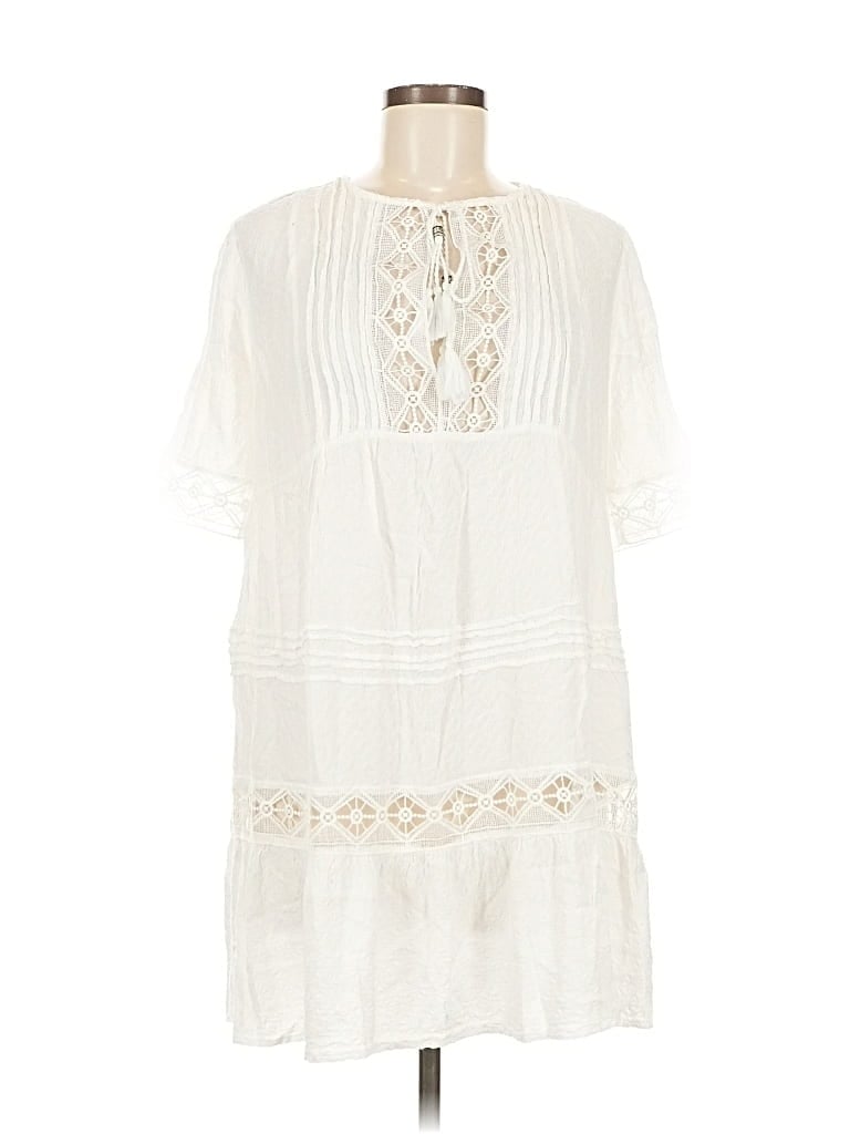 Pre-owned Knox Rose Short Sleeve Top Ivory Keyhole Neckline Tops In White