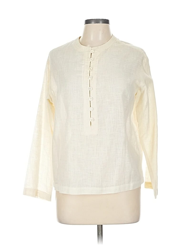 Pre-owned Anne Klein Long Sleeve Blouse In White