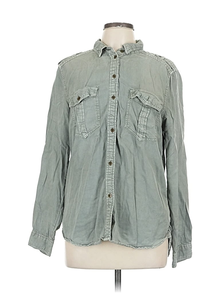 Pre-owned American Eagle Outfitters Long Sleeve Button Down Shirt In Green