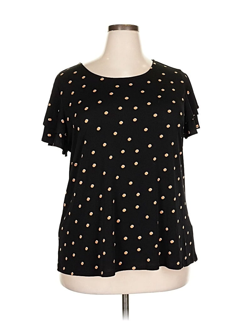 Pre-owned Adrianna Papell Short Sleeve Blouse In Black