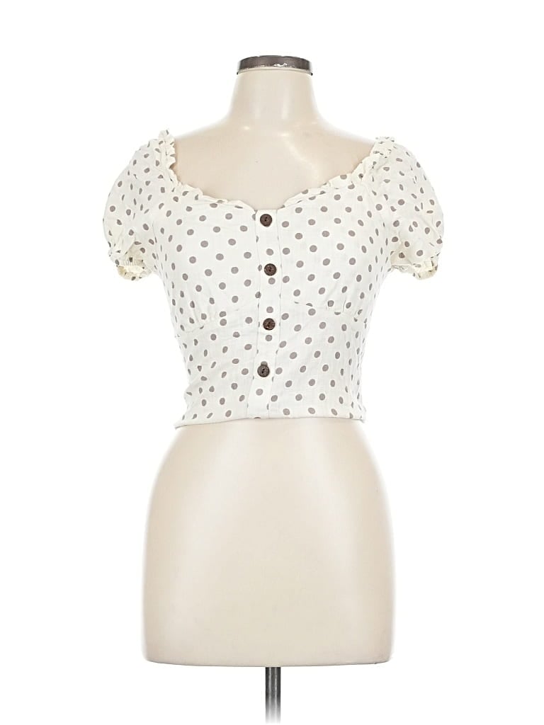 Pre-owned Monteau Short Sleeve Top Ivory Sweetheart Neckline Tops In White