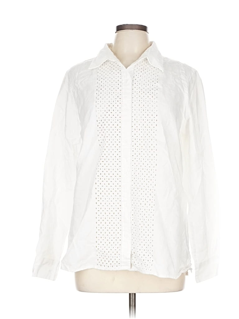 Pre-owned Talbots Long Sleeve Blouse In White