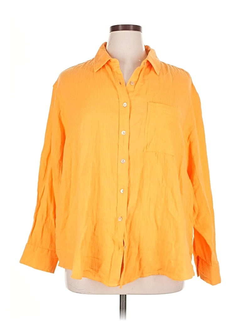 Maurices 3/4 Sleeve Button Down Shirt In Orange